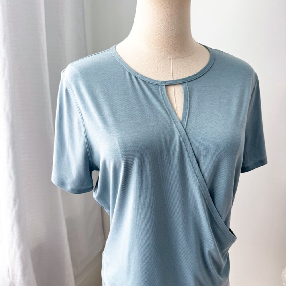 Lululemon Round Trip Short Sleeve Blue Cast Faux Wrap T-Shirt Women’s Size 4 - Picture 2 of 7
